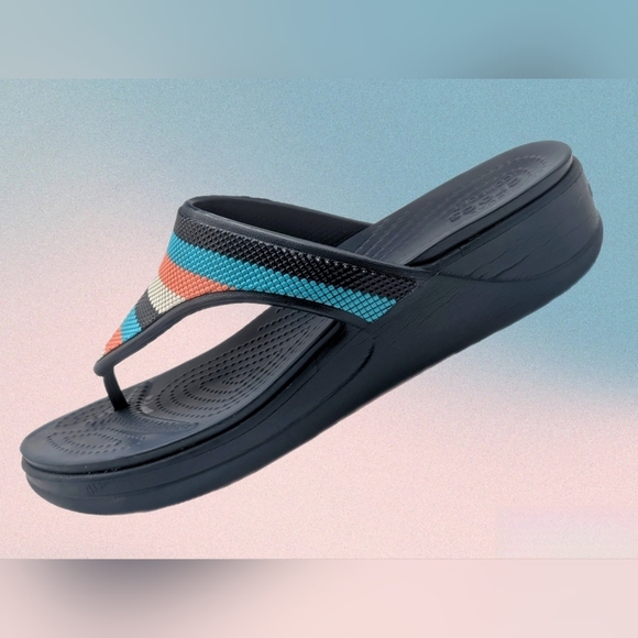 Crocs Monterey Bead Strap Wedge Flip Sandals Navy Blue Multicolor Women's 9 - Picture 11 of 12